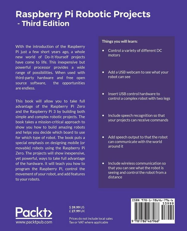 Produktbild: Raspberry Pi Robotic Projects - Third Edition