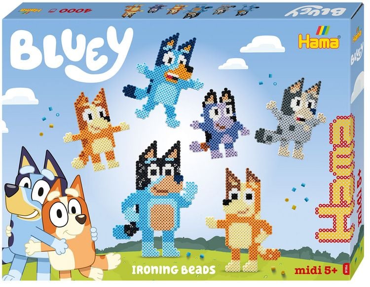 Produktbild: Hama 7916 - DIY B&uuml;gelperlen Midi 5+, Motiv Bluey, Geschenkpackung, 4000 St&uuml;ck