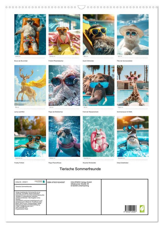 Produktbild: Tierische Sommerfreunde (Wandkalender 2026 DIN A2 hoch), CALVENDO Monatskalender