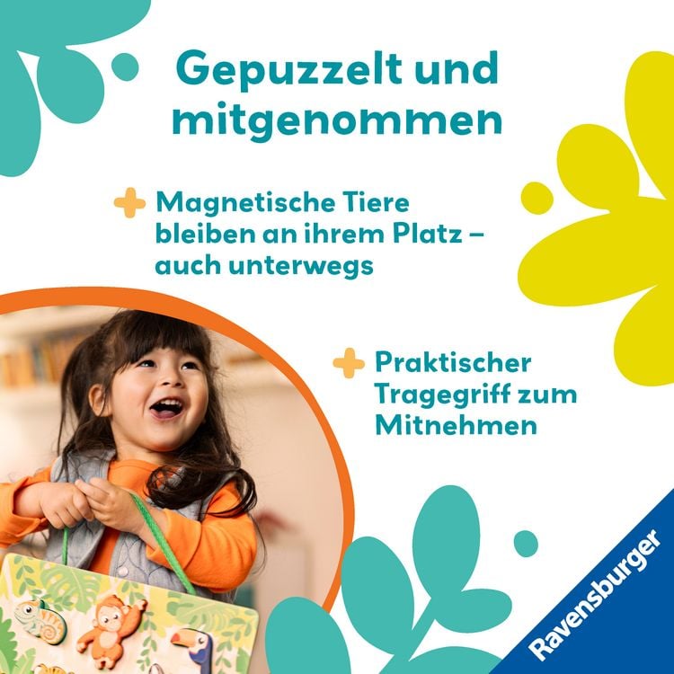 Produktbild: Play+ Magnetisches Holz-F&uuml;hl-Puzzle: Dschungel - ab 12 Monate