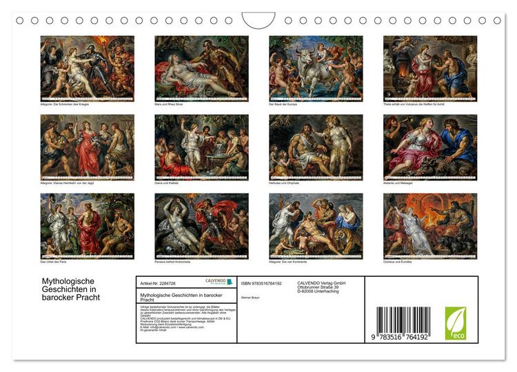 Produktbild: Mythologische Geschichten in barocker Pracht (Wandkalender 2027 DIN A4 quer), CALVENDO Monatskalender