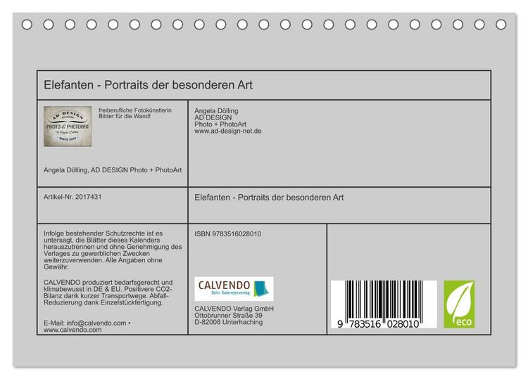 Produktbild: Elefanten - Portraits der besonderen Art (Tischkalender 2026 DIN A5 quer), CALVENDO Monatskalender