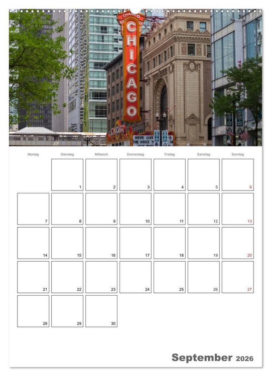 Produktbild: CHICAGO Terminplaner (hochwertiger Premium Wandkalender 2026 DIN A2 hoch), Kunstdruck in Hochglanz