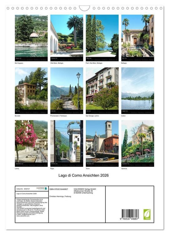 Produktbild: Lago di Como Ansichten 2026 (Wandkalender 2026 DIN A3 hoch), CALVENDO Monatskalender