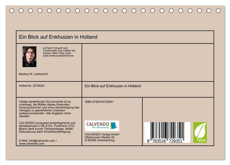 Produktbild: Ein Blick auf Enkhuizen in Holland (Tischkalender 2026 DIN A5 quer), CALVENDO Monatskalender