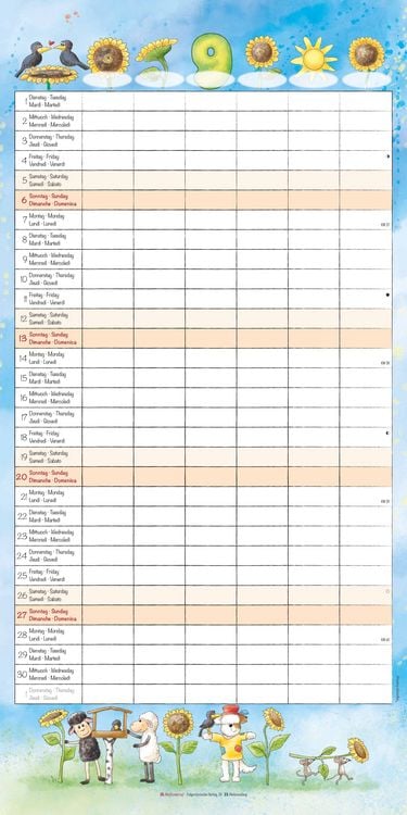 Produktbild: Familienplaner Cartoon 2026 - Broschürenkalender 30x30 cm (30x60 geöffnet) - Kalender mit Platz für Notizen - 6 Spalten - Bildkalender - Wandkalender