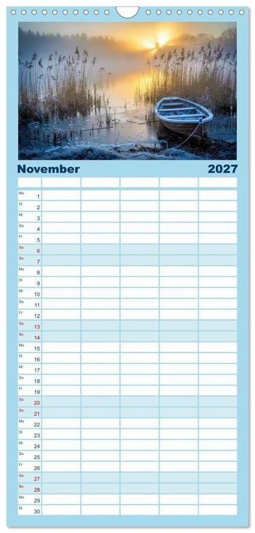 Produktbild: Familienplaner 2027 - Malerische Seenlandschaft mit 5 Spalten (Wandkalender, 21 x 45 cm) CALVENDO