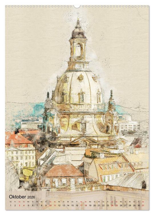 Produktbild: Dresden wie gemalt (Wandkalender 2026 DIN A2 hoch), CALVENDO Monatskalender