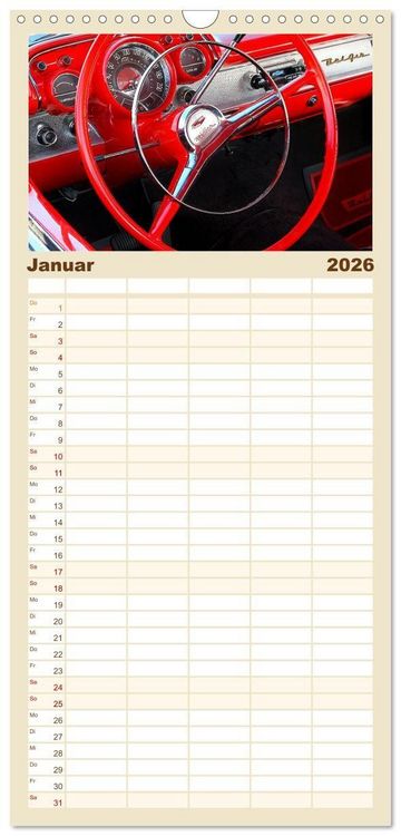 Produktbild: Familienplaner 2026 - Ikonische US-Car Armaturenbretter mit 5 Spalten (Wandkalender, 21 x 45 cm) CALVENDO