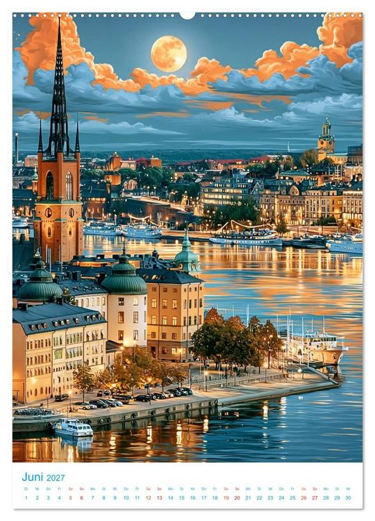 Produktbild: Schweden - Old School Poster Style (hochwertiger Premium Wandkalender 2027 DIN A2 hoch), Kunstdruck in Hochglanz