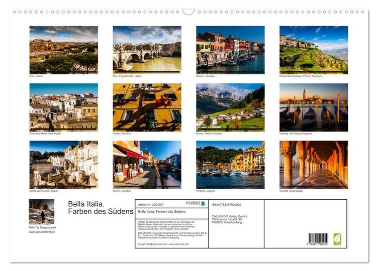 Produktbild: Bella Italia. Farben des S&uuml;dens (Wandkalender 2026 DIN A2 quer), CALVENDO Monatskalender