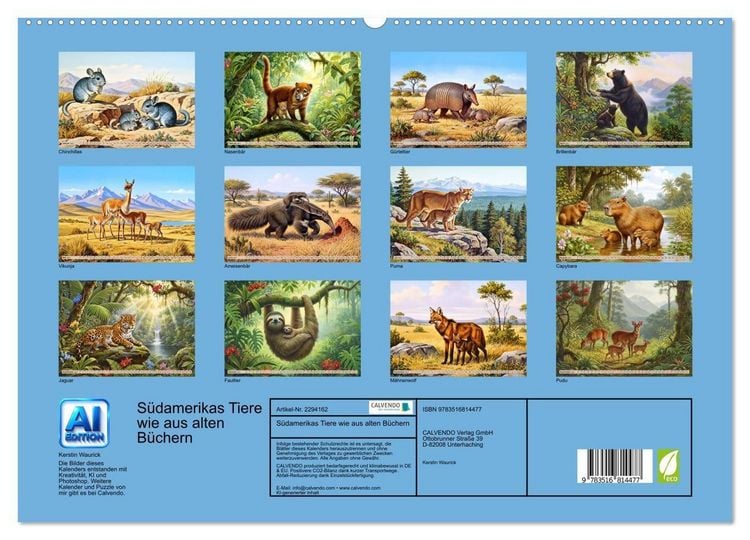 Produktbild: S&uuml;damerikas Tiere wie aus alten B&uuml;chern (hochwertiger Premium Wandkalender 2027 DIN A2 quer), Kunstdruck in Hochglanz
