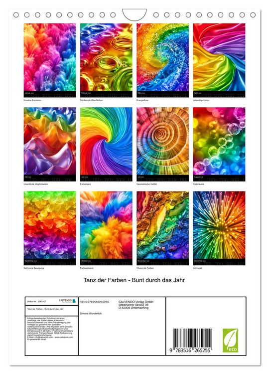 Produktbild: Tanz der Farben - Bunt durch das Jahr (Wandkalender 2026 DIN A4 hoch), CALVENDO Monatskalender