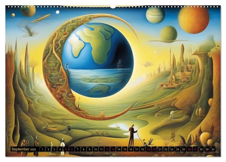 Produktbild: Erde, Sonne, Mond und Sterne Surrealistische Kunstwerke (hochwertiger Premium Wandkalender 2026 DIN A2 quer), Kunstdruck in Hochglanz