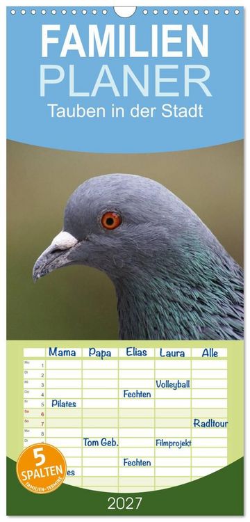 Produktbild: Familienplaner 2027 - Tauben in der Stadt mit 5 Spalten (Wandkalender, 21 x 45 cm) CALVENDO