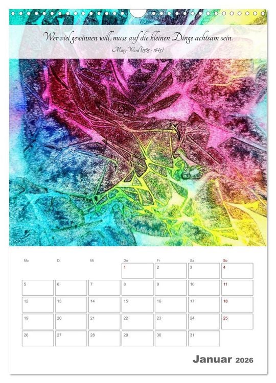 Produktbild: Farben der Achtsamkeit - Farbenreiche Aquarell-Tr&auml;ume mit Zitaten zur inneren Ruhe (Wandkalender 2026 DIN A3 hoch), CALVENDO Monatskalender