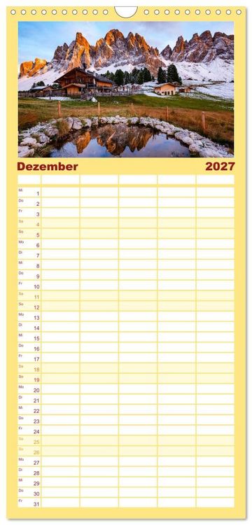 Produktbild: Familienplaner 2027 - Leuchtende Dolomiten mit 5 Spalten (Wandkalender, 21 x 45 cm) CALVENDO