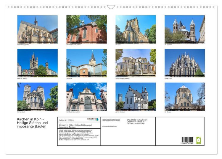 Produktbild: Kirchen in K&ouml;ln - Heilige St&auml;tten und imposante Bauten (Wandkalender 2026 DIN A2 quer), CALVENDO Monatskalender
