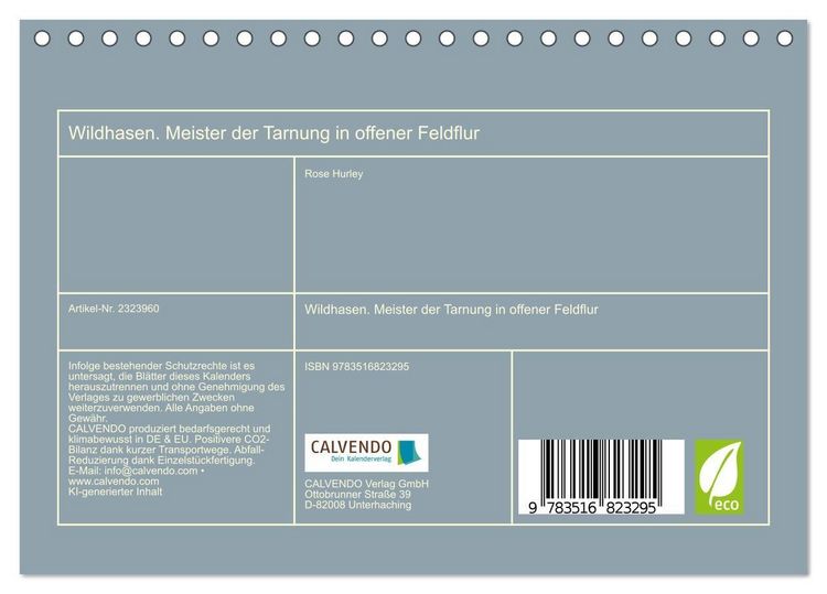 Produktbild: Wildhasen. Meister der Tarnung in offener Feldflur (Tischkalender 2027 DIN A5 quer), CALVENDO Monatskalender