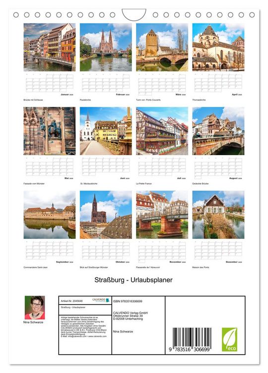 Produktbild: Stra&szlig;burg - Urlaubsplaner (Wandkalender 2026 DIN A4 hoch), CALVENDO Monatskalender