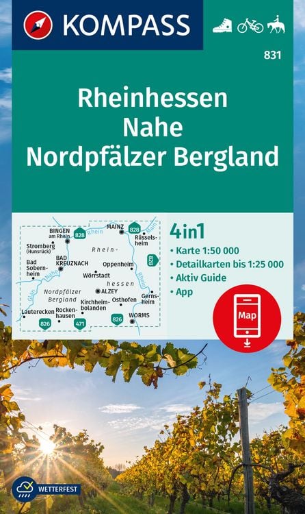 Produktbild: KOMPASS Wanderkarte 831 Rheinhessen, Nahe, Nordpf&auml;lzer Bergland 1:50.000