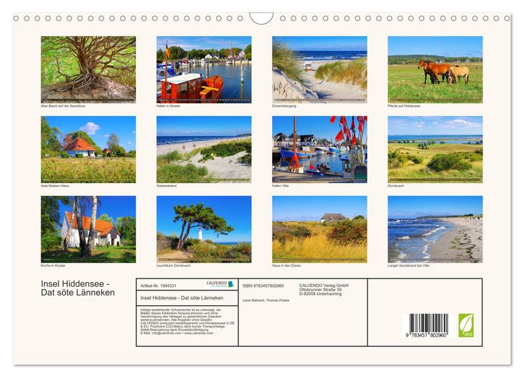 Produktbild: Insel Hiddensee - Dat s&ouml;te L&auml;nneken (Wandkalender 2026 DIN A3 quer), CALVENDO Monatskalender
