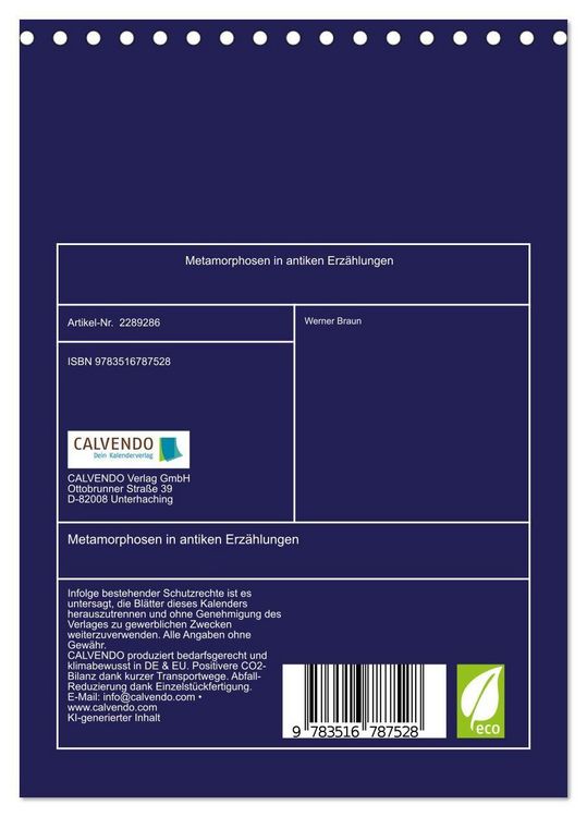 Produktbild: Metamorphosen in antiken Erz&auml;hlungen (Tischkalender 2027 DIN A5 hoch), CALVENDO Monatskalender