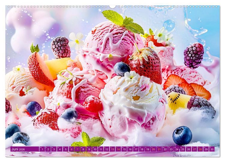 Produktbild: Eiscreme-Tr&auml;ume - S&uuml;&szlig;e Verlockung und florale Sch&ouml;nheiten (hochwertiger Premium Wandkalender 2026 DIN A2 quer), Kunstdruck in Hochglanz