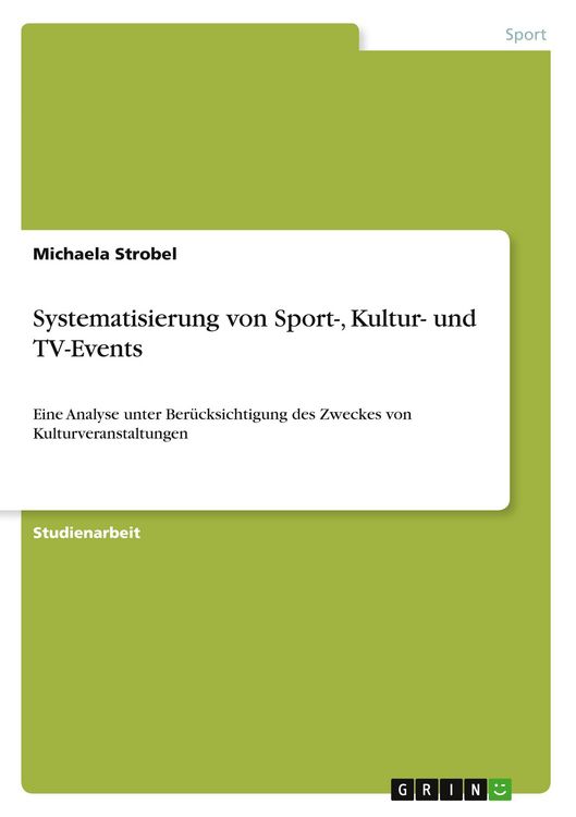 Produktbild: Systematisierung von Sport-, Kultur- und TV-Events