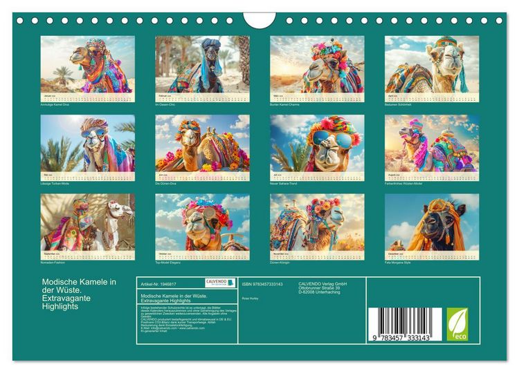Produktbild: Modische Kamele in der W&uuml;ste. Extravagante Highlights (Wandkalender 2026 DIN A4 quer), CALVENDO Monatskalender