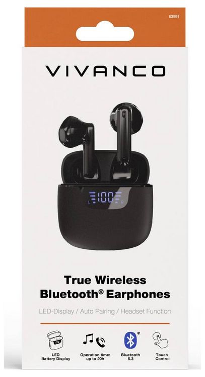 Produktbild: Vivanco UNION PAIR BK In Ear Kopfhörer Bluetooth®, Kabellos Stereo Schwarz Batterieladeanzeige, Ladecase