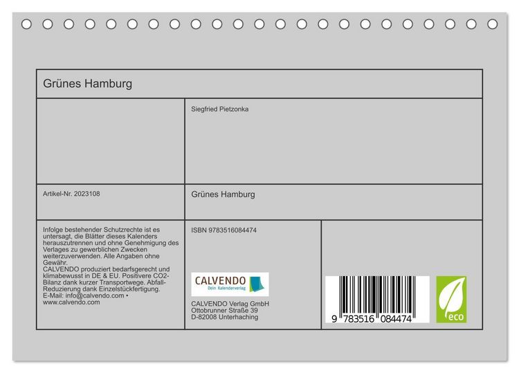 Produktbild: Gr&uuml;nes Hamburg (Tischkalender 2026 DIN A5 quer), CALVENDO Monatskalender