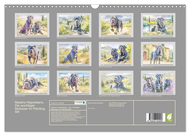 Produktbild: Mastino Napoletano. Die wuchtigen Molosser im Painting-Stil (Wandkalender 2026 DIN A3 quer), CALVENDO Monatskalender