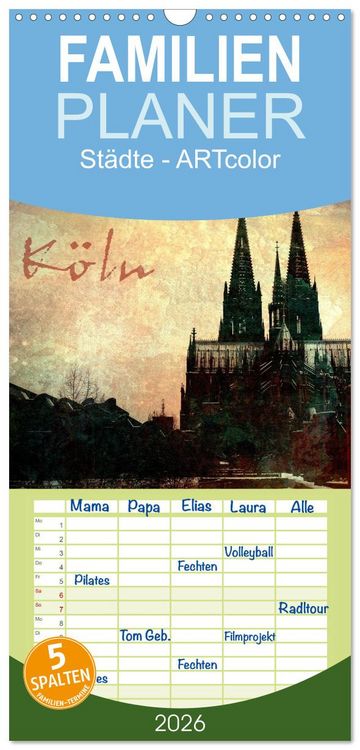 Produktbild: Familienplaner 2026 - K&ouml;ln mit 5 Spalten (Wandkalender, 21 x 45 cm) CALVENDO