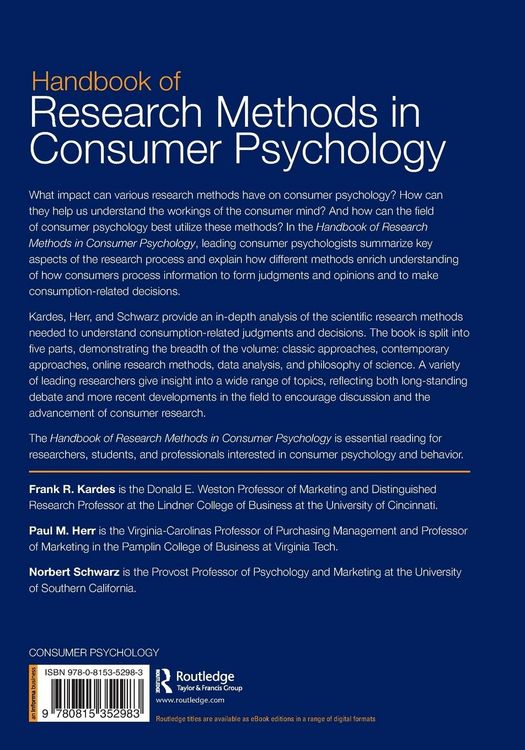 Produktbild: Handbook of Research Methods in Consumer Psychology
