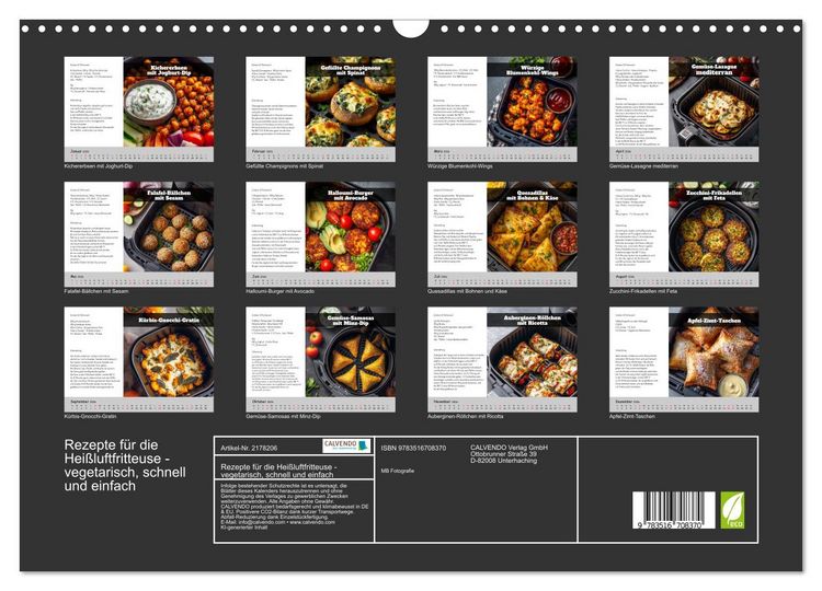 Produktbild: Rezepte f&uuml;r die Hei&szlig;luftfritteuse - vegetarisch, schnell und einfach (Wandkalender 2026 DIN A3 quer), CALVENDO Monatskalender