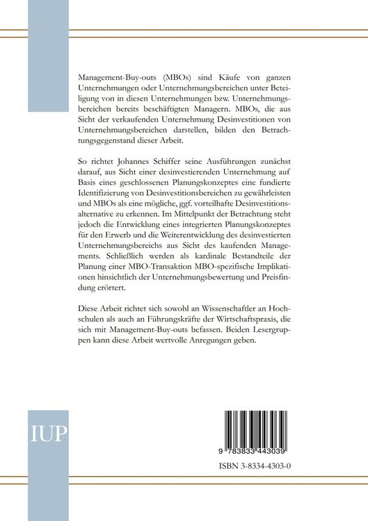 Produktbild: Planung von Management-Buy-outs