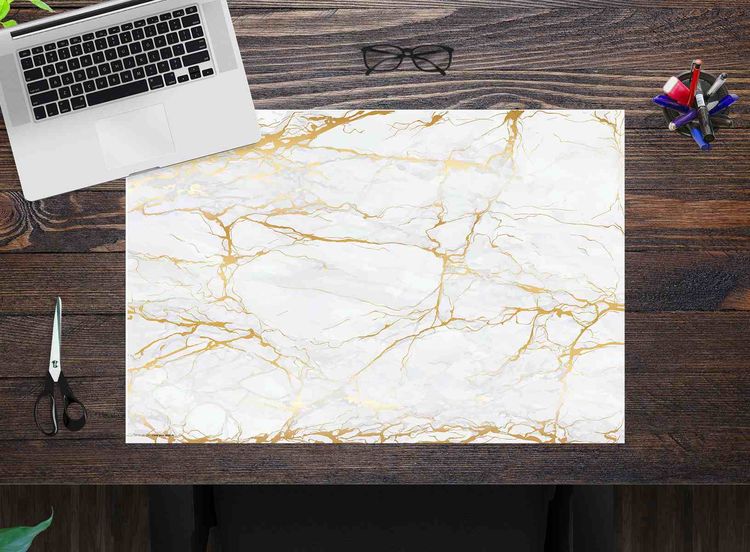 Produktbild: Cover-your-desk Schreibtischunterlage f&uuml;r Kinder und Erwachsene Wei&szlig;er Marmor mit Goldadern, aus hochwertigem Vinyl , 60 x 40 cm