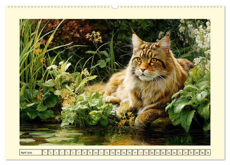 Produktbild: Main-Coon-Katzen. Die imposanten Waldkatzen im Garten (Wandkalender 2026 DIN A2 quer), CALVENDO Monatskalender