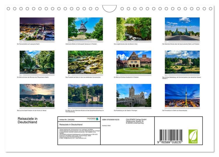 Produktbild: Reiseziele in Deutschland (Wandkalender 2027 DIN A4 quer), CALVENDO Monatskalender