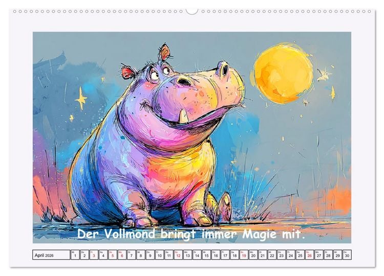 Produktbild: S&uuml;&szlig;e Flusspferde. Hippopotamus Weisheiten zum Schmunzeln (Wandkalender 2026 DIN A2 quer), CALVENDO Monatskalender