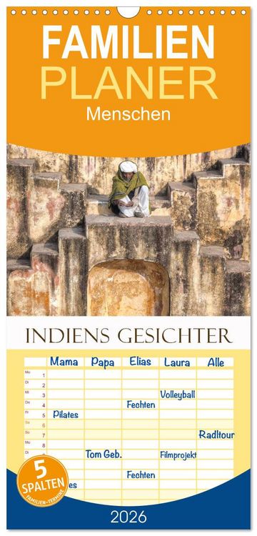 Produktbild: Familienplaner 2026 - Indiens Gesichter mit 5 Spalten (Wandkalender, 21 x 45 cm) CALVENDO