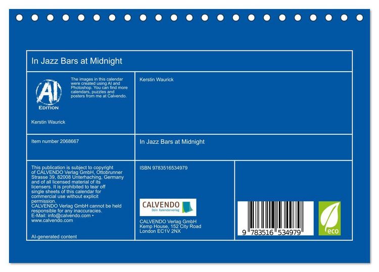 Produktbild: In Jazz Bars at Midnight (Desk Calendar 2026 DIN A5 landscape), CALVENDO 12 Month DeskCalendar