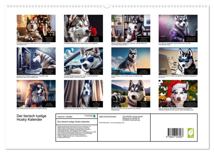Produktbild: Der tierisch lustige Husky Kalender (hochwertiger Premium Wandkalender 2026 DIN A2 quer), Kunstdruck in Hochglanz