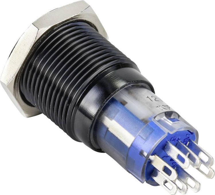 Produktbild: TRU COMPONENTS TC-9428212 LAS2GQH-22ZE/B/12V/A/P Drucktaster 250 V 3 A 2 x Aus/(Ein) rastend Blau IP65 1 St.