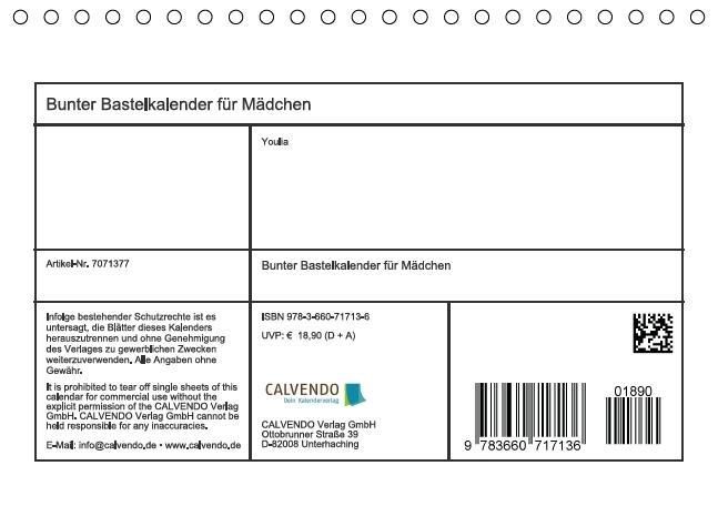 Produktbild: Bunter Bastelkalender f&uuml;r M&auml;dchen (Tischkalender immerw&auml;hrend DIN A5 quer)