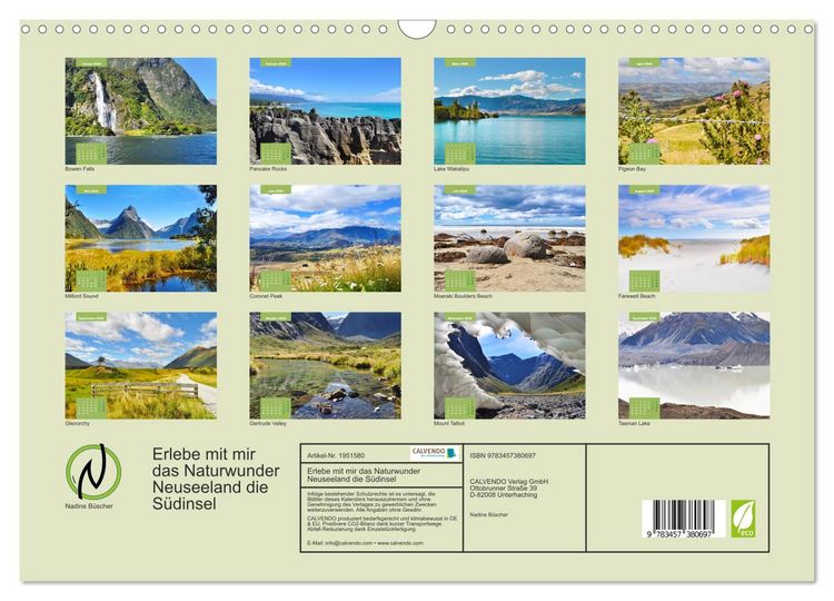 Produktbild: Erlebe mit mir das Naturwunder Neuseeland die S&uuml;dinsel (Wandkalender 2026 DIN A3 quer), CALVENDO Monatskalender