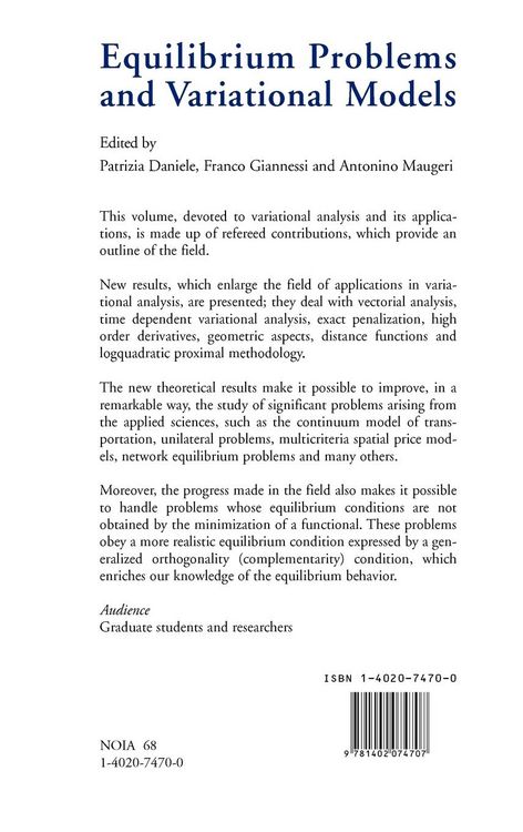 Produktbild: Equilibrium Problems and Variational Models