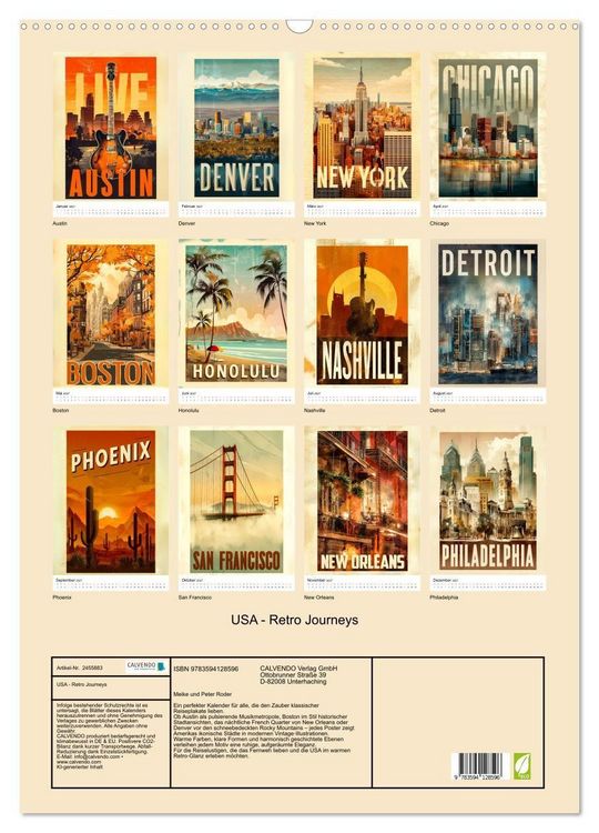 Produktbild: USA - Retro Journeys (Wandkalender 2027 DIN A2 hoch), CALVENDO Monatskalender