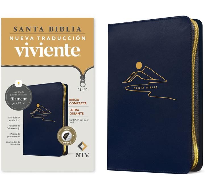 Produktbild: Biblia Compacta Ntv, Letra Gigante de Z&iacute;per Con Filament (Sentipiel, Azul, &Iacute;ndice, Letra Roja)